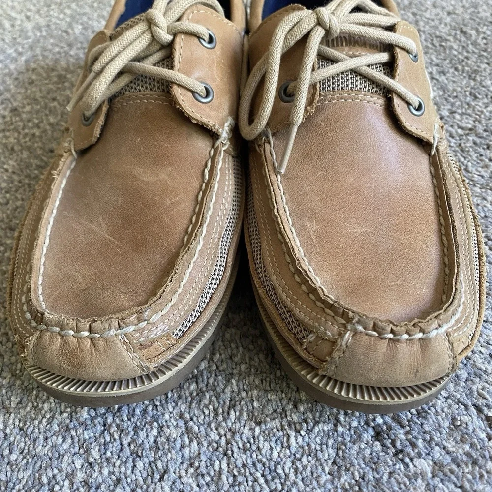 Timberland Kiawah Boat Shoe Men Size 9.5M EU 42.5 Tan Leather Textile Preppy